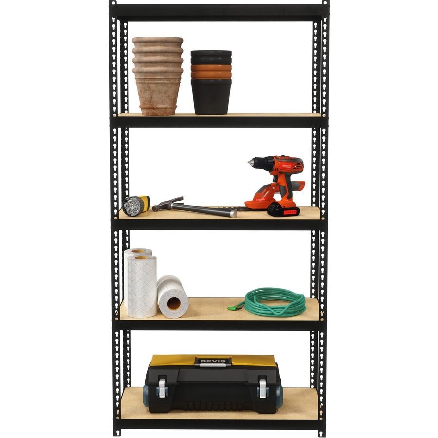 Lorell Narrow Riveted Shelving 5 Shelves 200 lb Capacity Per Shelf Steel Frame Compact Design (LLR - LLR66964) - SchoolOutlet