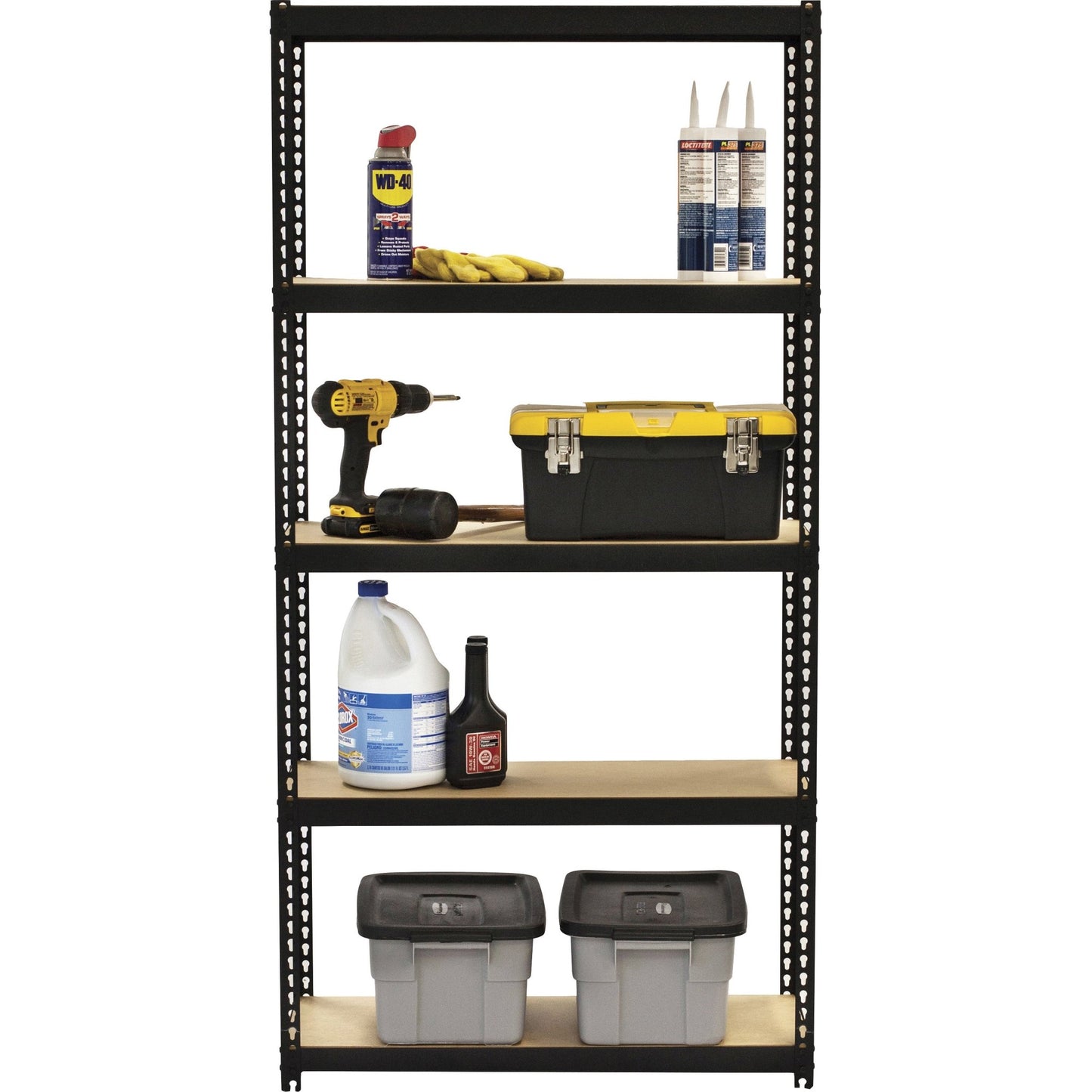 Lorell Narrow Riveted Shelving 5 Shelves 200 lb Capacity Per Shelf Steel Frame Compact Design (LLR - LLR66964) - SchoolOutlet