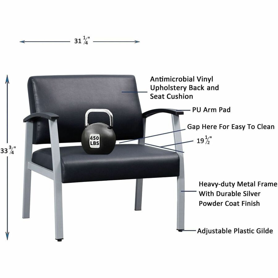 Lorell Healthcare Reception Big & Tall Antimicrobial Guest Chair Black Silver Frame (LLR - LLR67001) - SchoolOutlet
