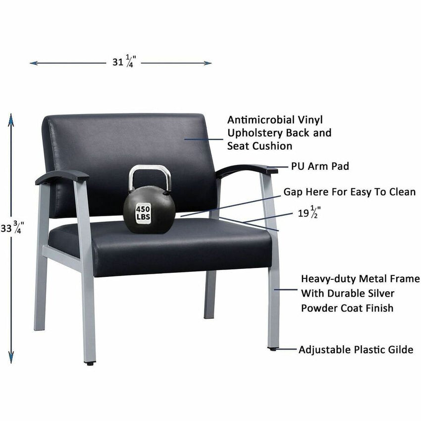 Lorell Healthcare Reception Big & Tall Antimicrobial Guest Chair Black Silver Frame (LLR - LLR67001) - SchoolOutlet