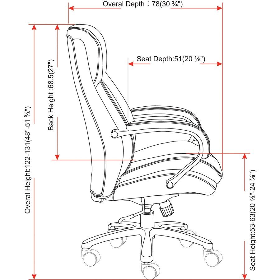 Lorell Big & Tall High - Back Executive Chair Black Bonded Leather 400 lb Capacity 18 "H (LLR - LLR67004) - SchoolOutlet