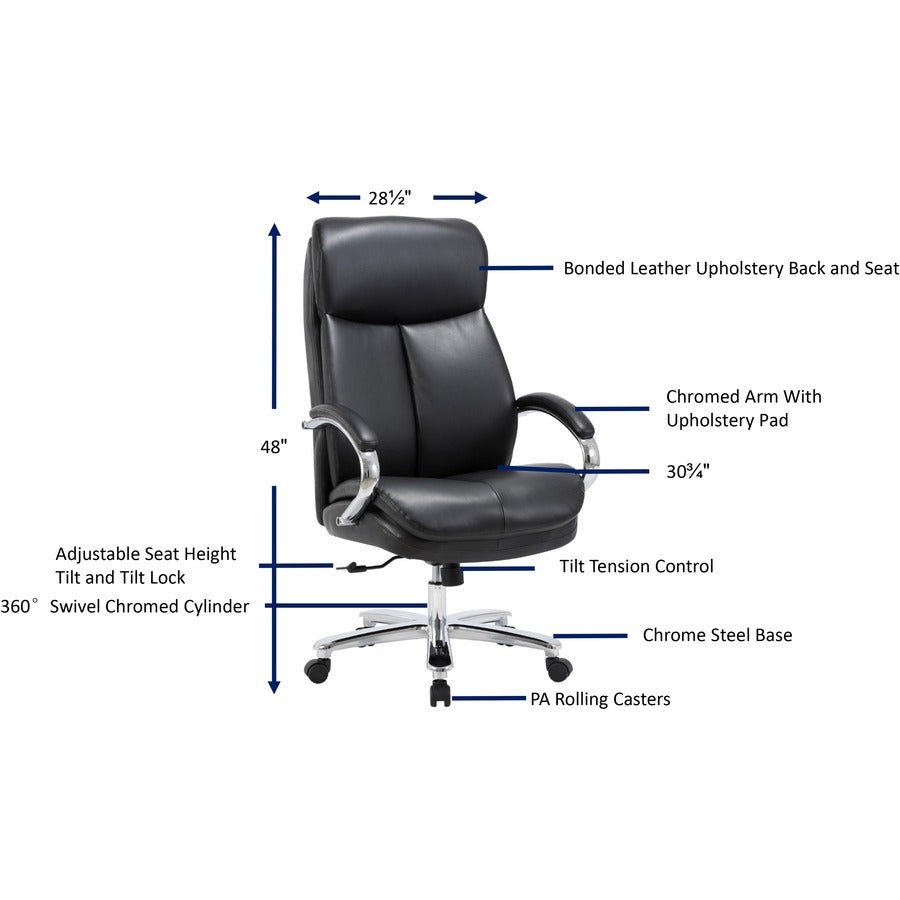 Lorell Big & Tall High - Back Executive Chair Black Bonded Leather 400 lb Capacity 18 "H (LLR - LLR67004) - SchoolOutlet