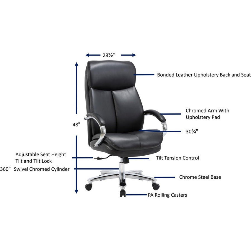 Lorell Big & Tall High - Back Executive Chair Black Bonded Leather 400 lb Capacity 18 "H (LLR - LLR67004) - SchoolOutlet