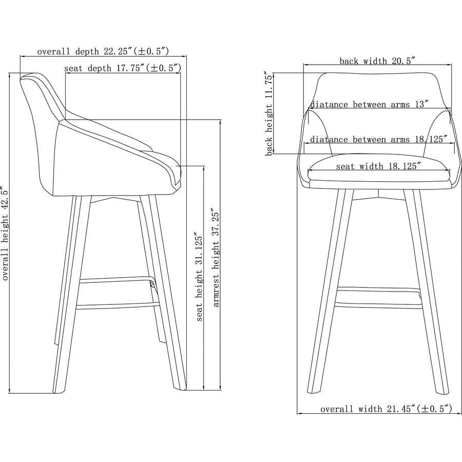 Lorell Gray Flannel Mid - Century Modern Guest Stools with Cushioned Seat and Arms Set of 2 31.125 H (LLR - LLR68561) - SchoolOutlet