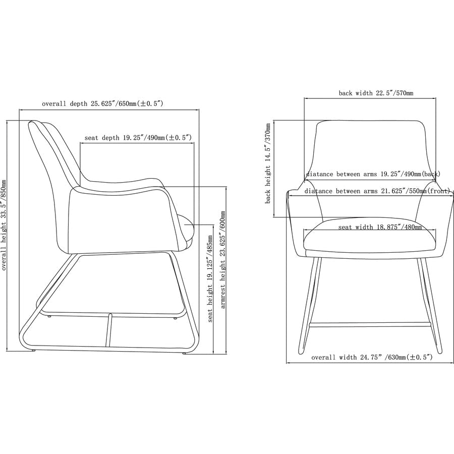 Lorell Mid - century Modern Flannel Guest Chair Sled Base with Arms 19.125"H (LLR - LLR68562) - SchoolOutlet
