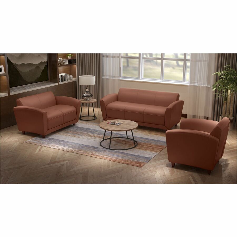 Lorell Accession Club Chair Tan Bonded Leather with Mahogany Wood Legs 19 "H (LLR - LLR68948) - SchoolOutlet