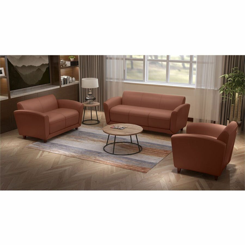 Lorell Accession Club Chair Tan Bonded Leather with Mahogany Wood Legs 19 "H (LLR - LLR68948) - SchoolOutlet