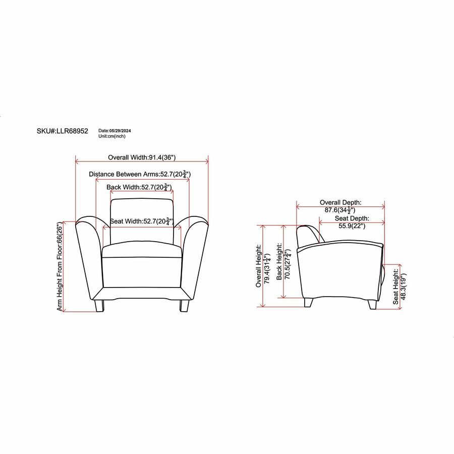 Lorell Accession Club Chair with Bonded Leather Upholstery and Wood Legs 19 "H (LLR - LLR68952) - SchoolOutlet