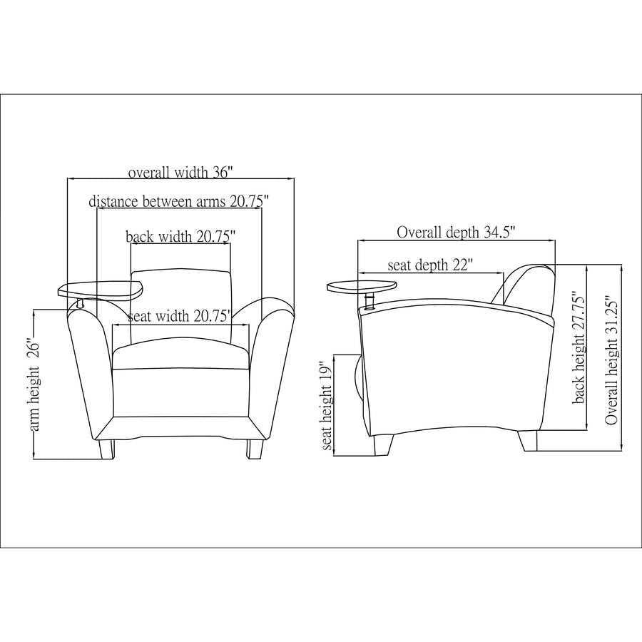 Lorell Accession Club Chair with Swing - Out Tablet Tray and Bonded Leather Upholstery 19 "H (LLR - LLR68953) - SchoolOutlet