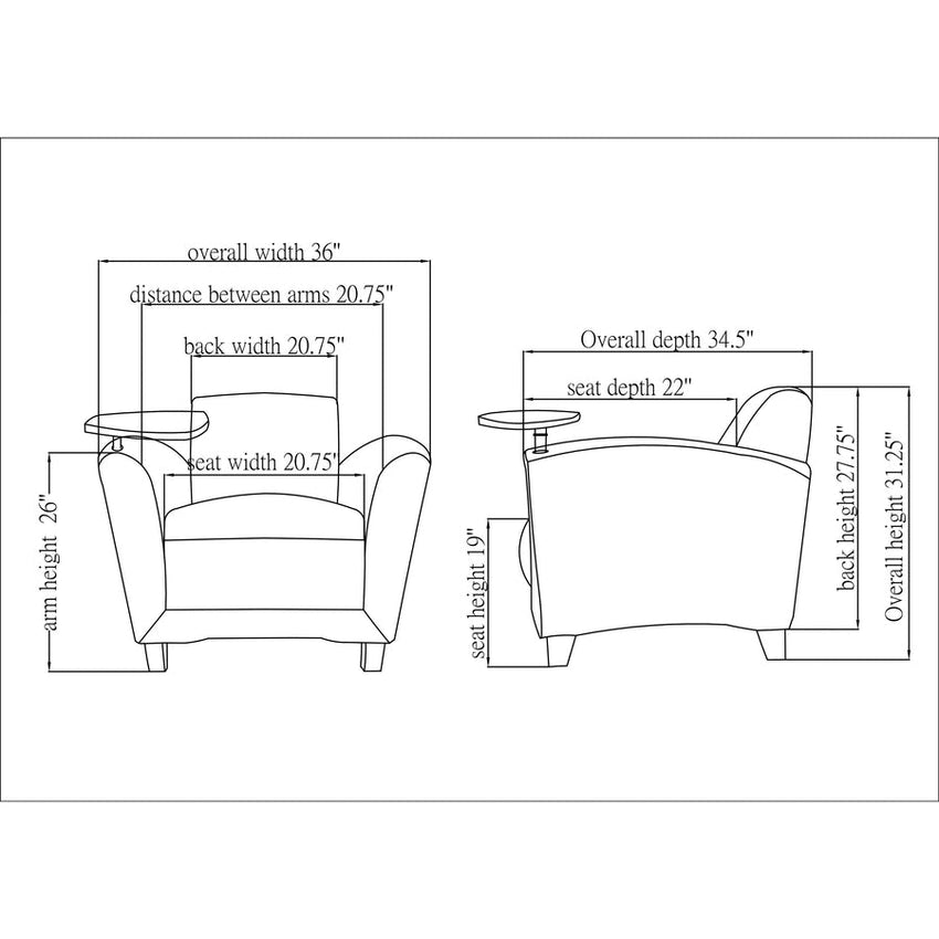 Lorell Accession Club Chair with Swing - Out Tablet Tray and Bonded Leather Upholstery 19 "H (LLR - LLR68953) - SchoolOutlet