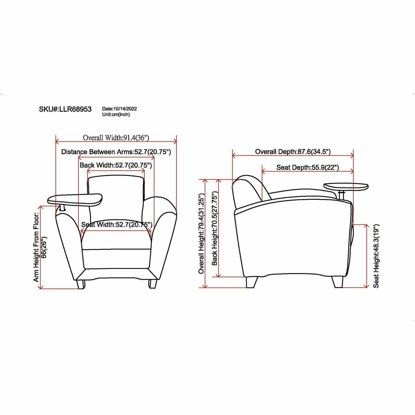 Lorell Accession Club Chair with Swing - Out Tablet Tray and Bonded Leather Upholstery 19 "H (LLR - LLR68953) - SchoolOutlet