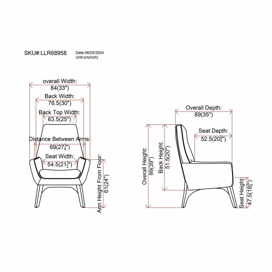 Lorell Quintessence Collection Upholstered Lounge Chair with Wood Legs 18.75"H (LLR - LLR68958) - SchoolOutlet