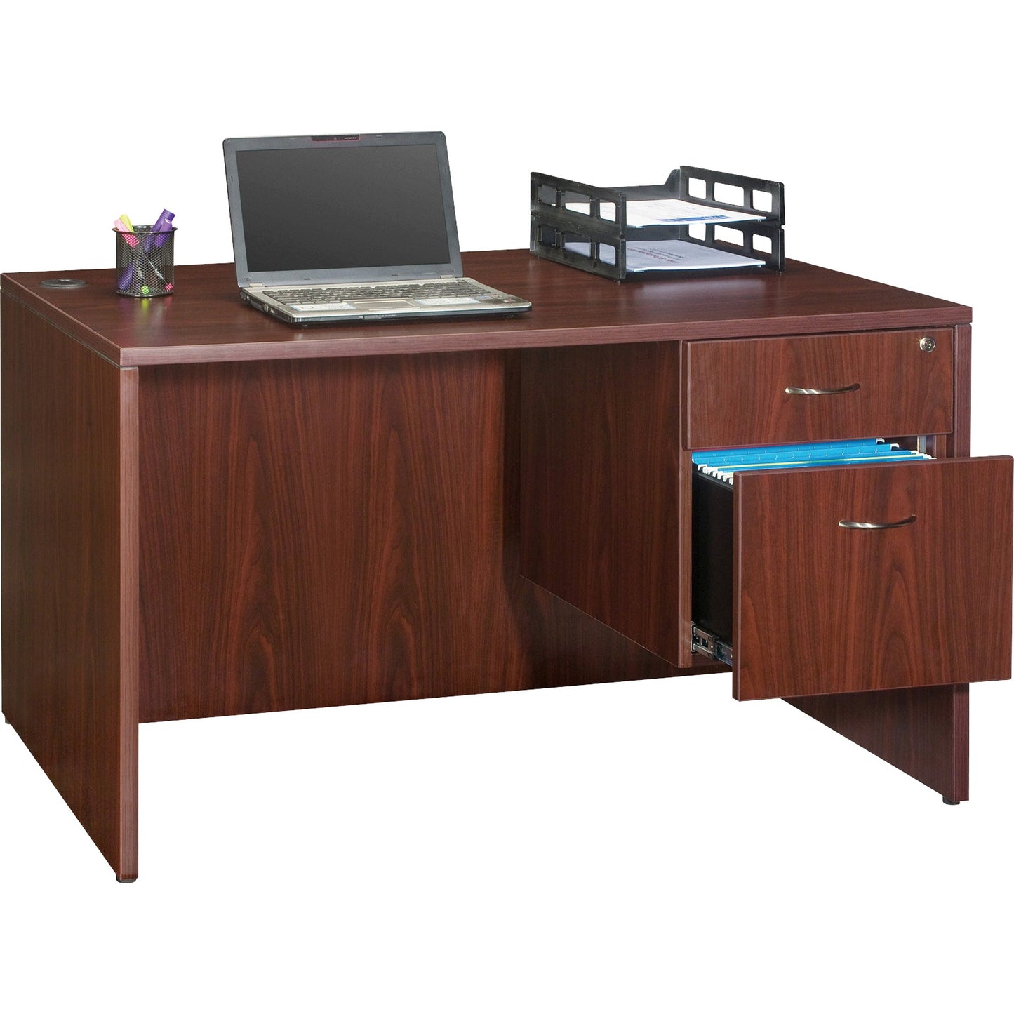 Lorell Essentials Elite Mahogany Under - Desk Hanging Box/File Pedestal 15.5"W x 21.9"D x 18.9"H (LLR - LLR69398) - SchoolOutlet