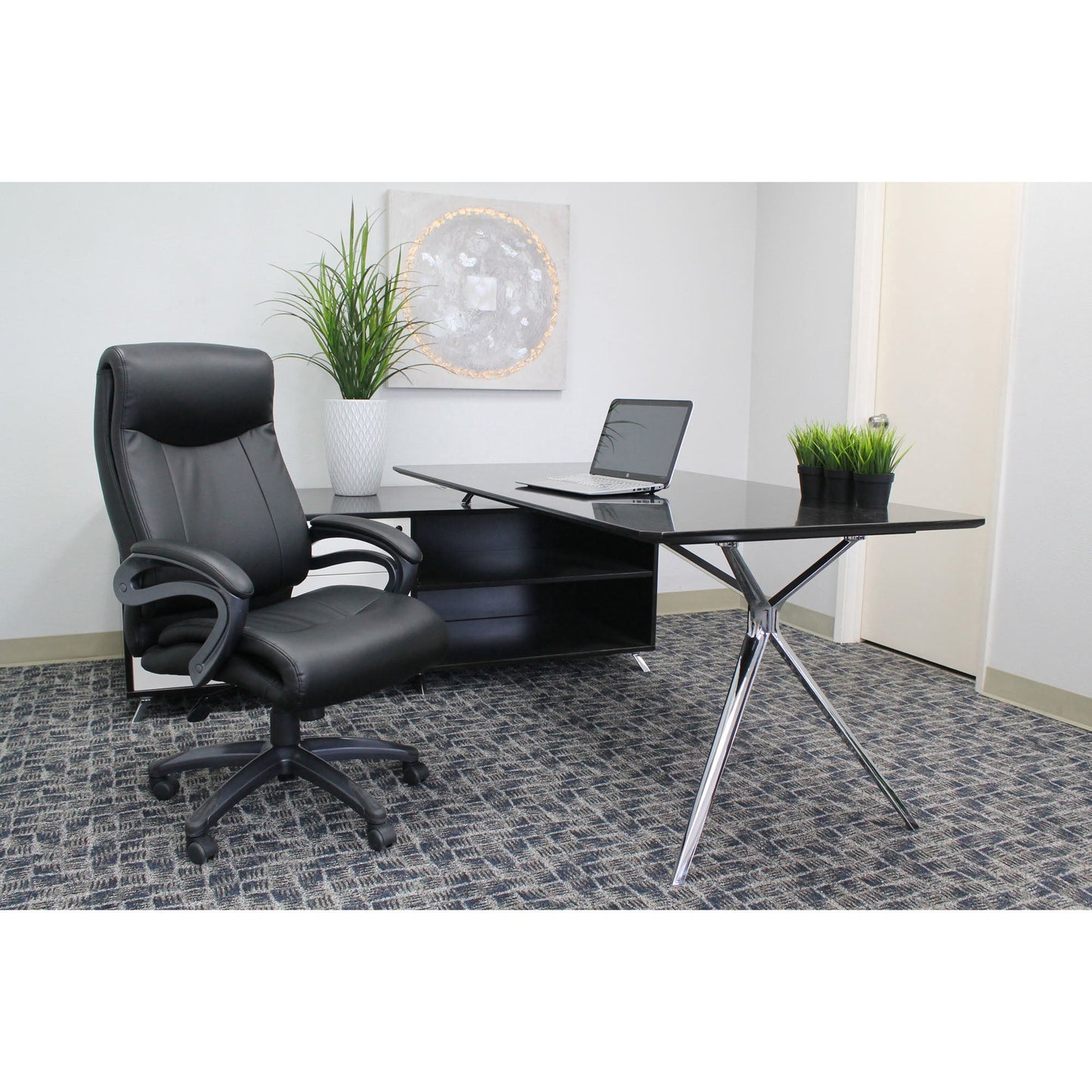 Lorell Executive High - Back Leather Office Chair with Pneumatic Height Adjustment and Gunmetal Base 18.5" - 21.5"H (LLR - LLR69516) - SchoolOutlet