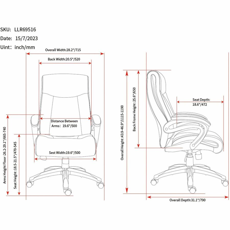 Lorell Executive High - Back Leather Office Chair with Pneumatic Height Adjustment and Gunmetal Base 18.5" - 21.5"H (LLR - LLR69516) - SchoolOutlet