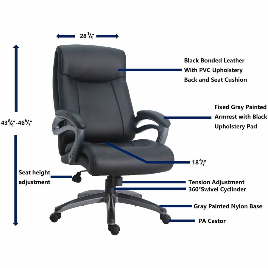 Lorell Executive High - Back Leather Office Chair with Pneumatic Height Adjustment and Gunmetal Base 18.5" - 21.5"H (LLR - LLR69516) - SchoolOutlet
