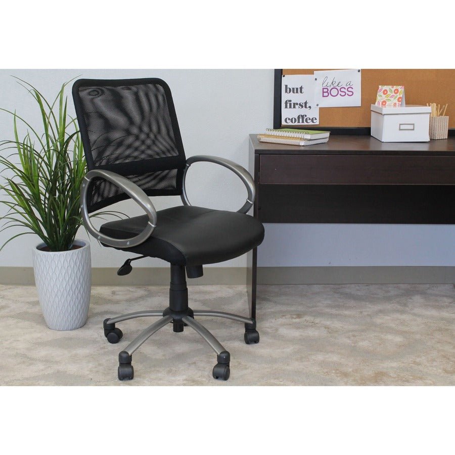 Lorell Mesh Mid - Back Task Chair with Bonded Leather Seat and Pneumatic Height Adjustment 17.3" - 20.3"H (LLR - LLR69518) - SchoolOutlet