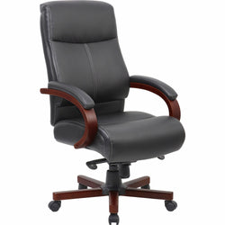 Lorell Executive High-Back Wood Finish Leather Office Chair with Pneumatic Height Adjustment and Knee Tilt 19.4" - 22.4"H (LLR-LLR6953X)