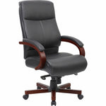 Lorell Executive High - Back Wood Finish Leather Office Chair with Pneumatic Height Adjustment and Knee Tilt 19.4