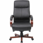 Lorell Executive High - Back Wood Finish Leather Office Chair with Pneumatic Height Adjustment and Knee Tilt 19.4