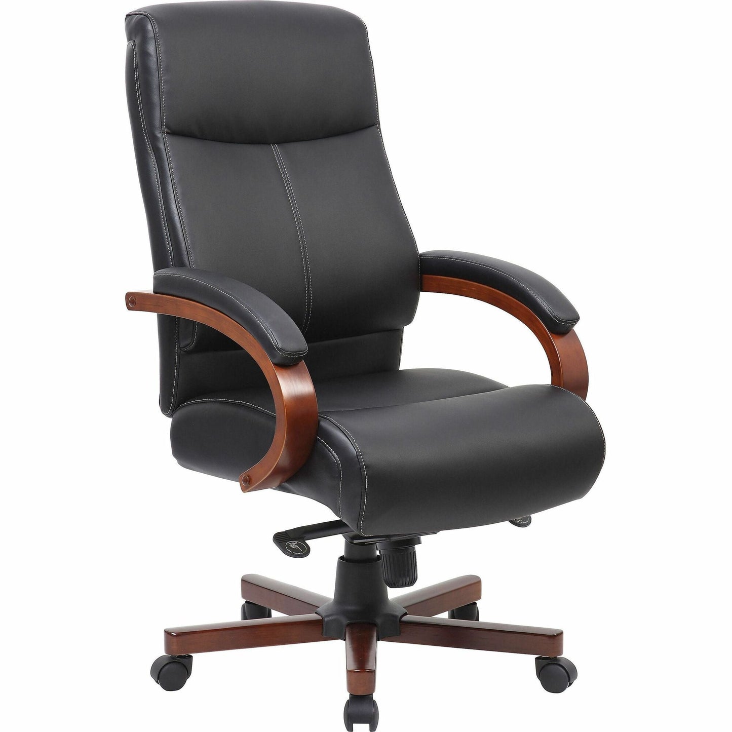 Lorell Executive High - Back Wood Finish Leather Office Chair with Pneumatic Height Adjustment and Knee Tilt 19.4" - 22.4"H (LLR - LLR6953X) - SchoolOutlet