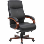 Lorell Executive High - Back Wood Finish Leather Office Chair with Pneumatic Height Adjustment and Knee Tilt 19.4