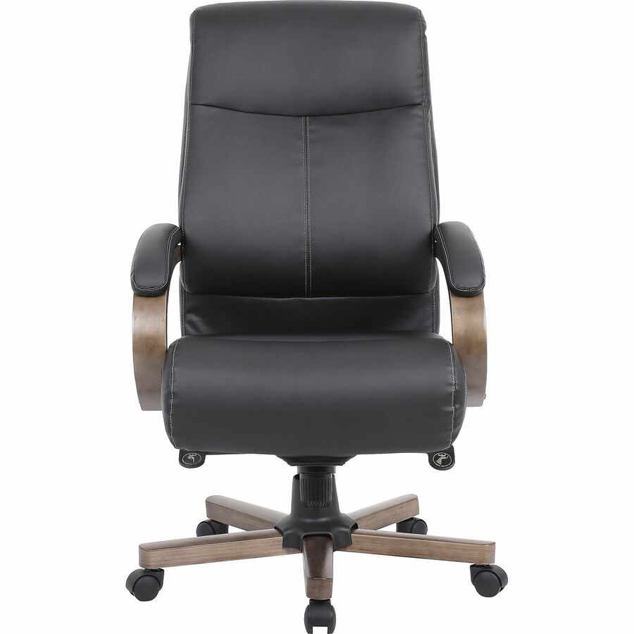 Lorell Executive High - Back Wood Finish Leather Office Chair with Pneumatic Height Adjustment and Knee Tilt 19.5" - 22.25"H (LLR - LLR69590) - SchoolOutlet