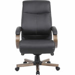 Lorell Executive High - Back Wood Finish Leather Office Chair with Pneumatic Height Adjustment and Knee Tilt 19.5