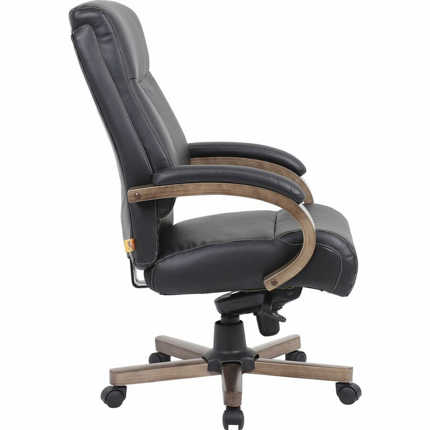 Lorell Executive High - Back Wood Finish Leather Office Chair with Pneumatic Height Adjustment and Knee Tilt 19.5" - 22.25"H (LLR - LLR69590) - SchoolOutlet