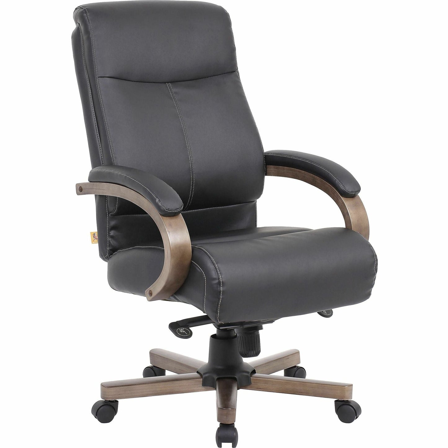 Lorell Executive High - Back Wood Finish Leather Office Chair with Pneumatic Height Adjustment and Knee Tilt 19.5" - 22.25"H (LLR - LLR69590) - SchoolOutlet