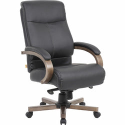 Lorell Executive High-Back Wood Finish Leather Office Chair with Pneumatic Height Adjustment and Knee Tilt 19.5" - 22.25"H (LLR-LLR69590)