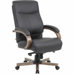 Lorell Executive High - Back Wood Finish Leather Office Chair with Pneumatic Height Adjustment and Knee Tilt 19.5