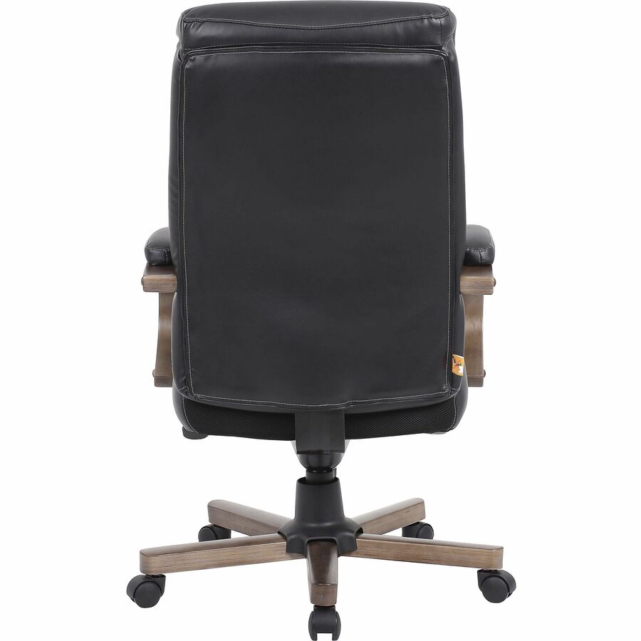 Lorell Executive High - Back Wood Finish Leather Office Chair with Pneumatic Height Adjustment and Knee Tilt 19.5" - 22.25"H (LLR - LLR69590) - SchoolOutlet