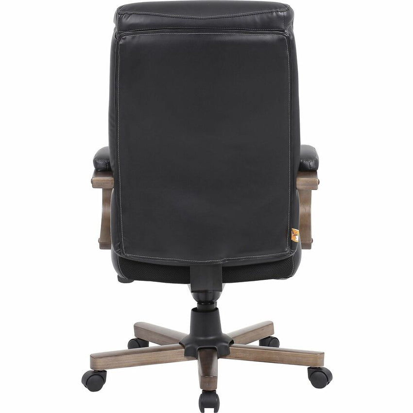 Lorell Executive High - Back Wood Finish Leather Office Chair with Pneumatic Height Adjustment and Knee Tilt 19.5" - 22.25"H (LLR - LLR69590) - SchoolOutlet