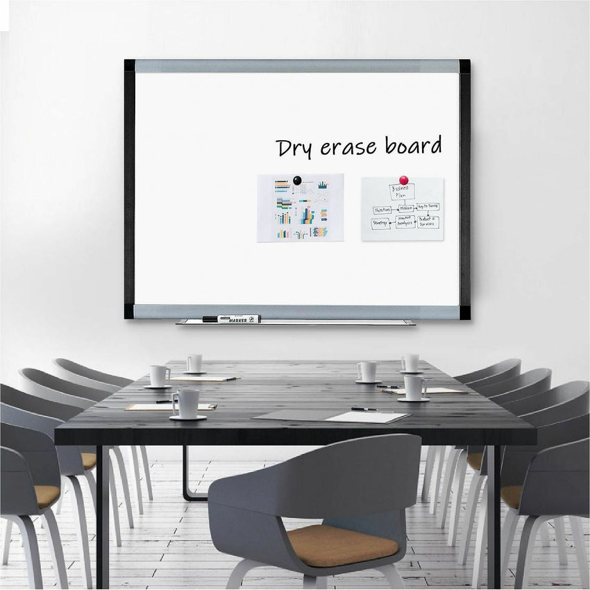 Lorell Signature Series Magnetic Porcelain Grid Markerboard Ebony and Silver Frame 48"W x 36"H (LLR - LLR69652) - SchoolOutlet