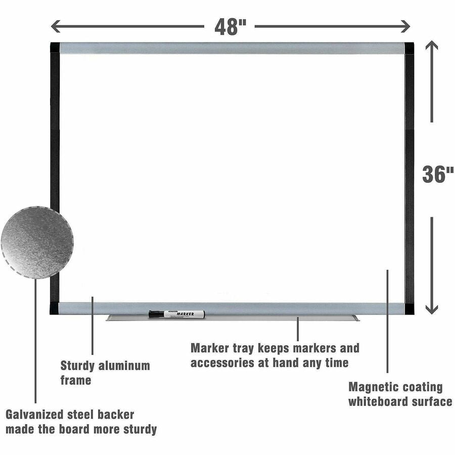 Lorell Signature Series Magnetic Porcelain Grid Markerboard Ebony and Silver Frame 48"W x 36"H (LLR - LLR69652) - SchoolOutlet