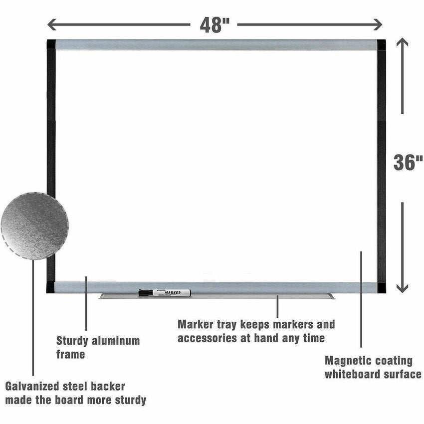 Lorell Signature Series Magnetic Porcelain Grid Markerboard Ebony and Silver Frame 48"W x 36"H (LLR - LLR69652) - SchoolOutlet