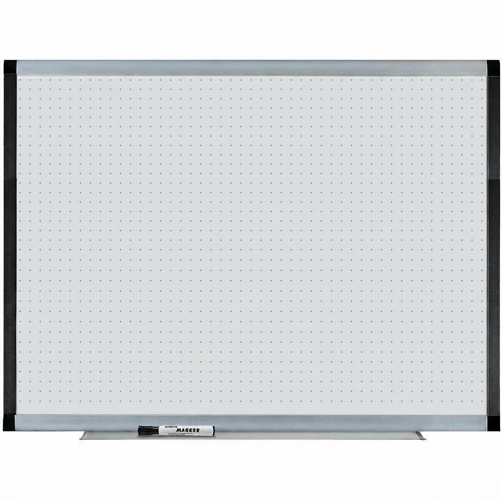 Lorell Signature Series Magnetic Porcelain Grid Markerboard Ebony and Silver Frame 48"W x 36"H (LLR-LLR69652) - SchoolOutlet