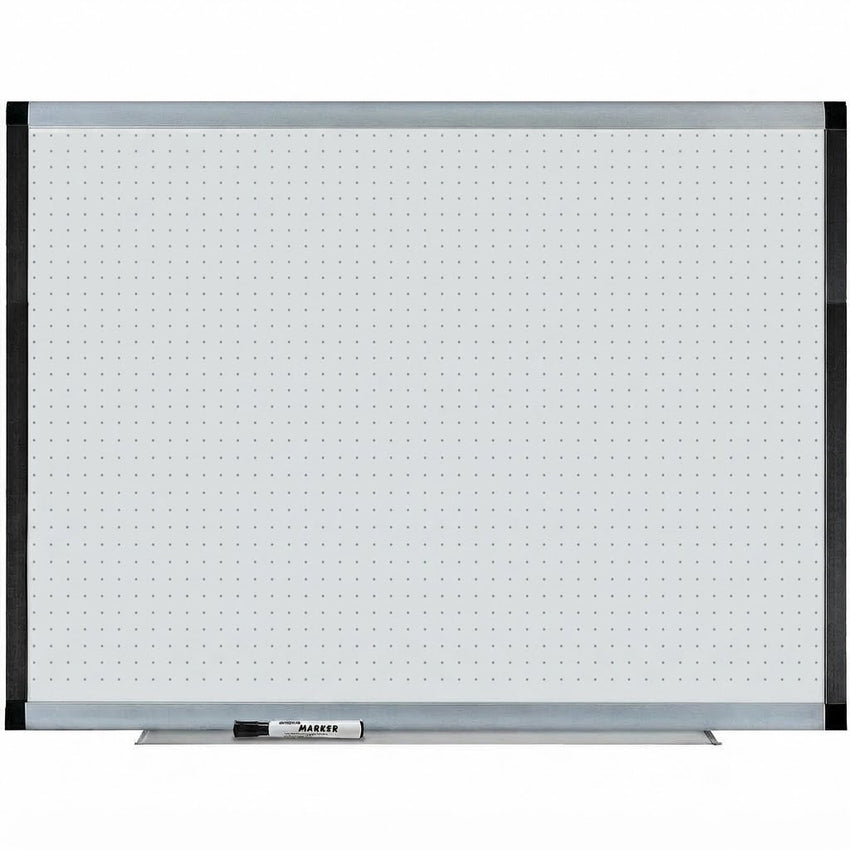 Lorell Signature Series Magnetic Porcelain Grid Markerboard Ebony and Silver Frame 48"W x 36"H (LLR-LLR69652) - SchoolOutlet
