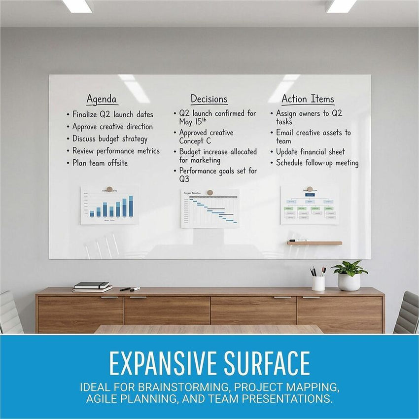 Lorell Loop Whiteboard Frameless Lacquered Steel Magnetic Surface 60"W x 36"H (LLR - LLR69670) - SchoolOutlet