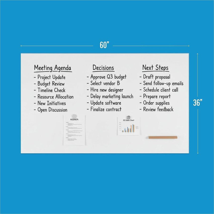 Lorell Loop Whiteboard Frameless Lacquered Steel Magnetic Surface 60"W x 36"H (LLR - LLR69670) - SchoolOutlet