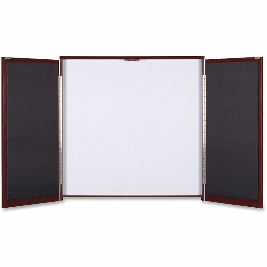 Lorell Dry - Erase Whiteboard Presentation Cabinet Hinged Doors Mahogany 47.3" x 47.3" (LLR - LLR6986X) - SchoolOutlet