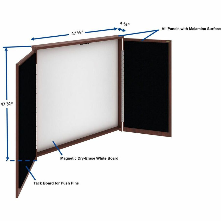 Lorell Dry - Erase Whiteboard Presentation Cabinet Hinged Doors Mahogany 47.3" x 47.3" (LLR - LLR6986X) - SchoolOutlet
