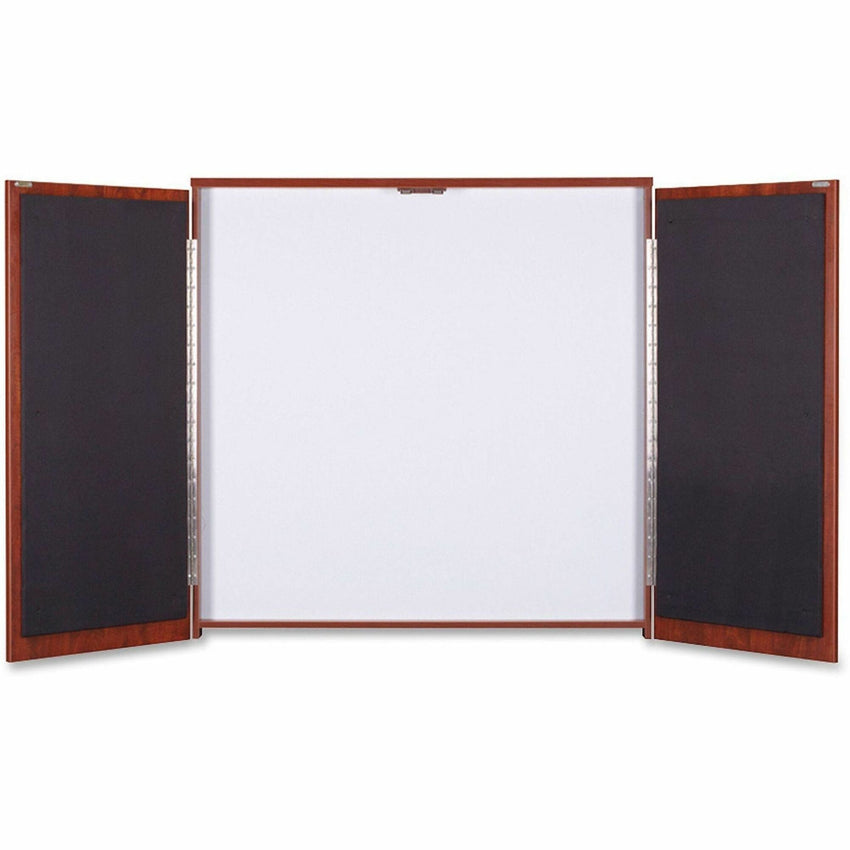 Lorell Dry - Erase Whiteboard Presentation Cabinet Hinged Doors Mahogany 47.3" x 47.3" (LLR - LLR6986X) - SchoolOutlet