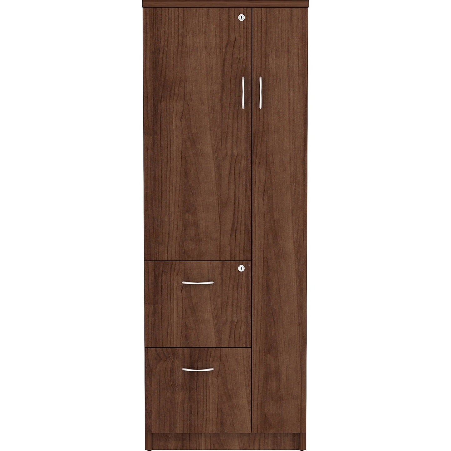 Lorell Essentials Series Tall Storage Cabinet 2 Drawers Locking Door Durable Laminate 4 Compartment (LLR - LLR 698XX) - SchoolOutlet