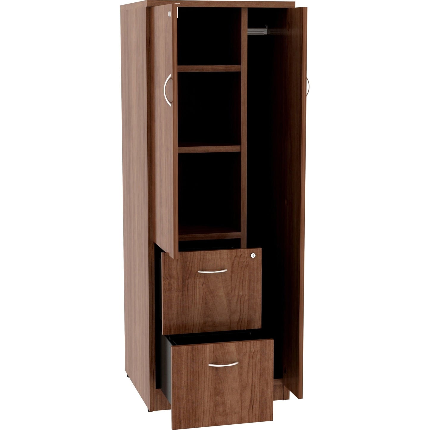 Lorell Essentials Series Tall Storage Cabinet 2 Drawers Locking Door Durable Laminate 4 Compartment (LLR - LLR 698XX) - SchoolOutlet