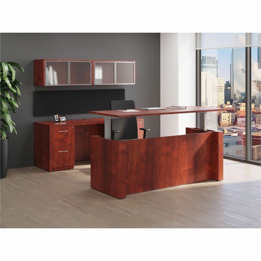 Lorell Essentials Series Left Corner Credenza 70.9"W x 35.4"D x 29.5"H Cherry (LLR - LLR69907) - SchoolOutlet