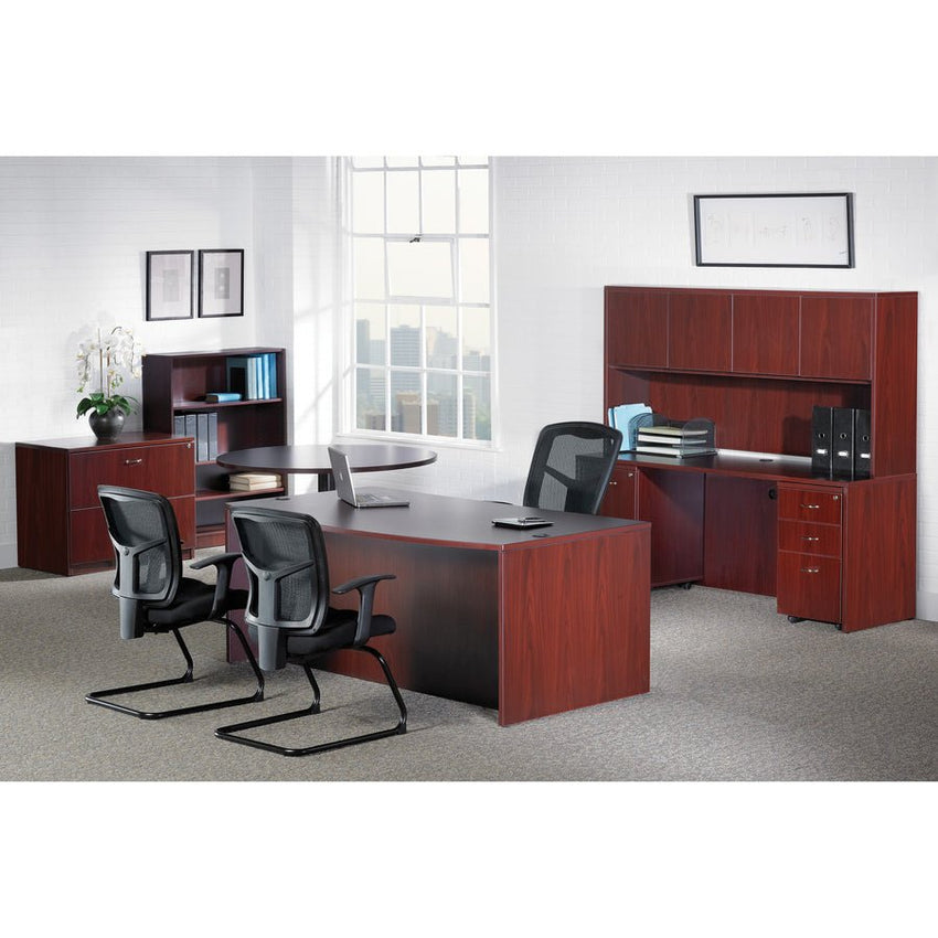 Lorell Essentials Series Left Corner Credenza 66.1"W x 35.4"D x 29.5"H Mahogany (LLR - LLR69910) - SchoolOutlet