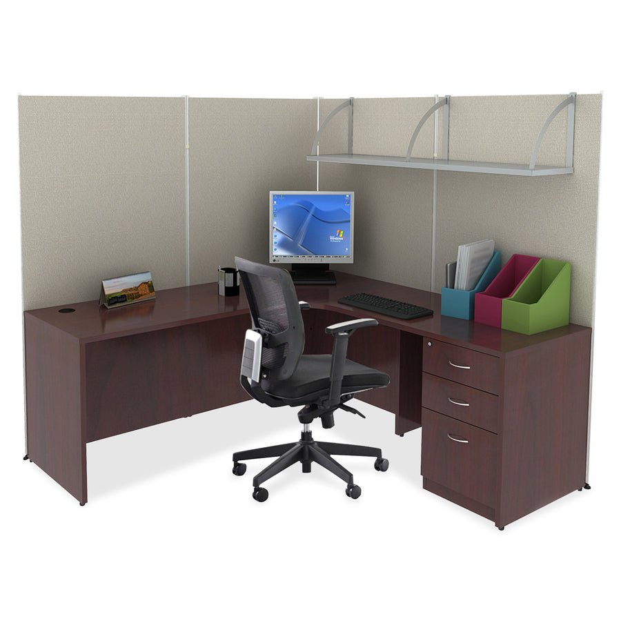 Lorell Essentials Series Left Corner Credenza 66.1"W x 35.4"D x 29.5"H Mahogany (LLR - LLR69910) - SchoolOutlet