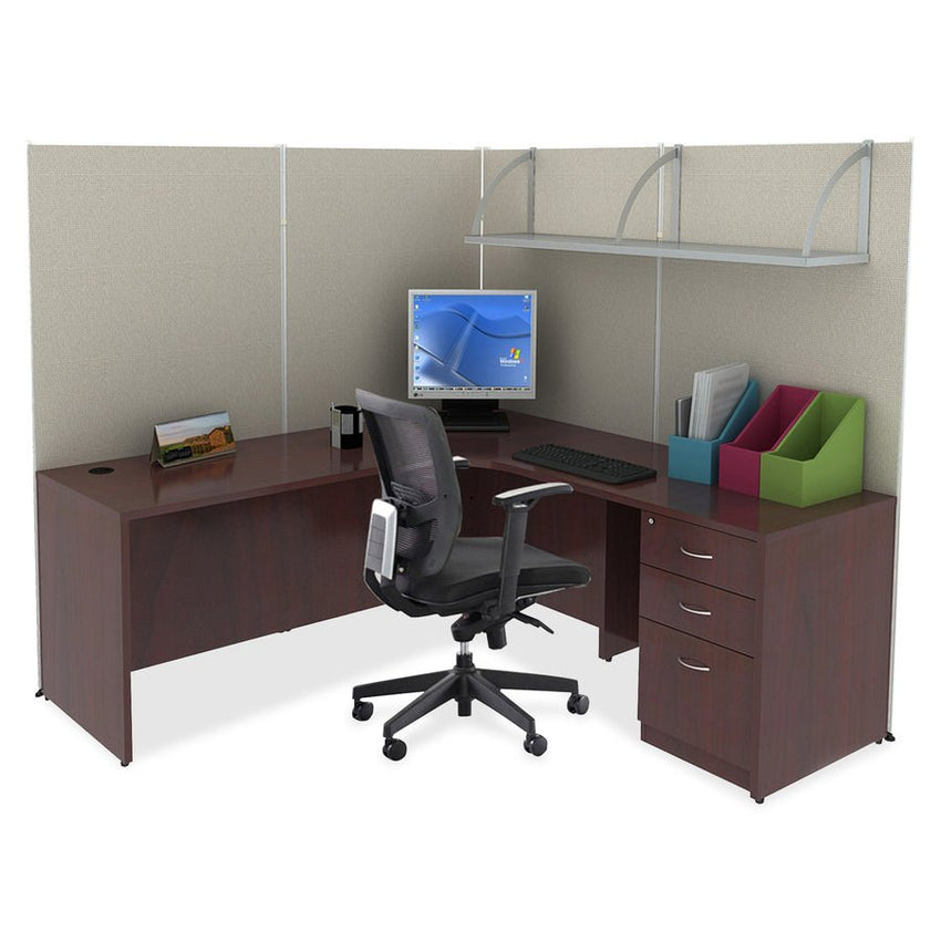 Lorell Essentials Series Left Corner Credenza 66.1"W x 35.4"D x 29.5"H Mahogany (LLR - LLR69910) - SchoolOutlet